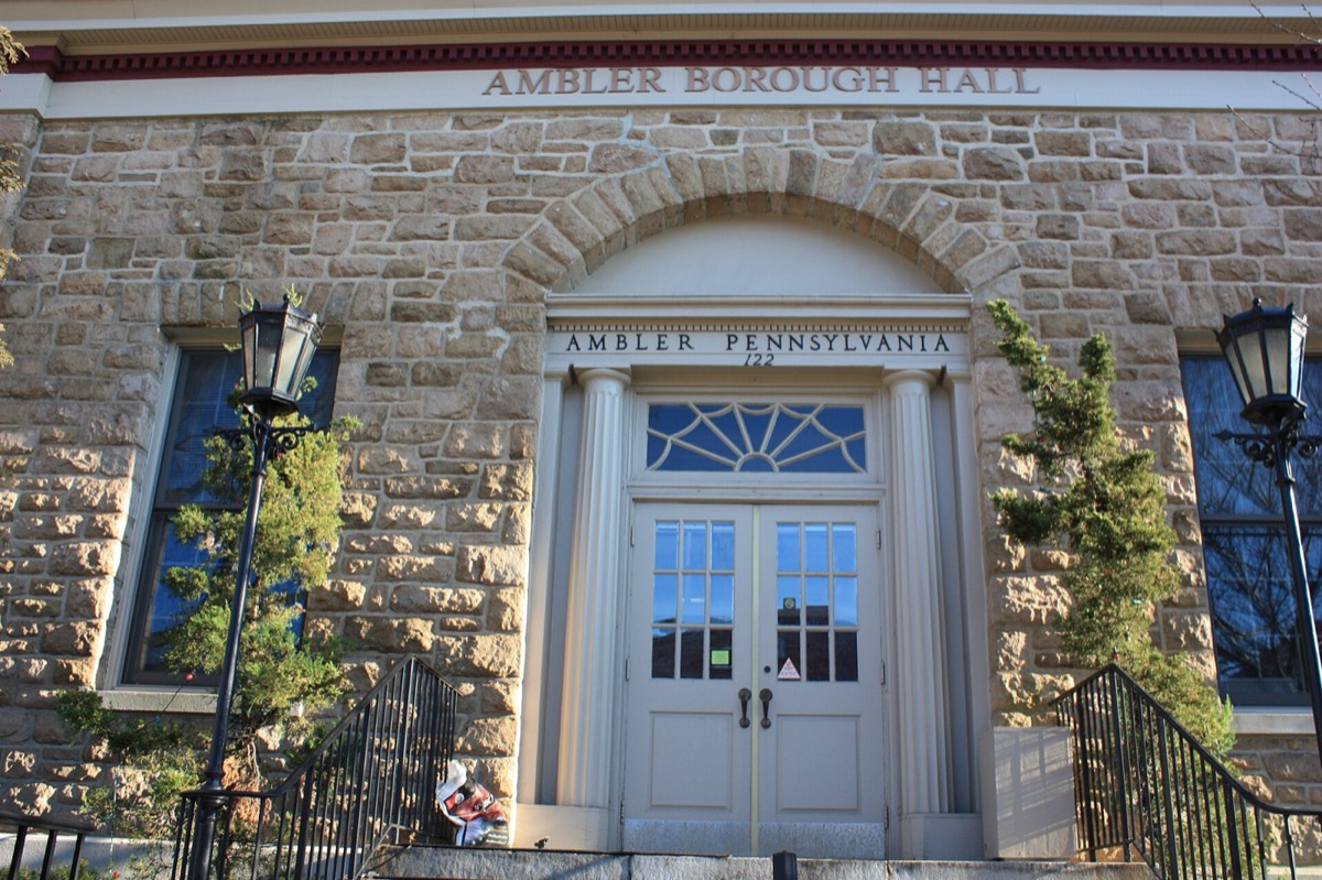 Ambler Borough Butler Pike walkable district with the Ambler Theater, Montgomery County PA